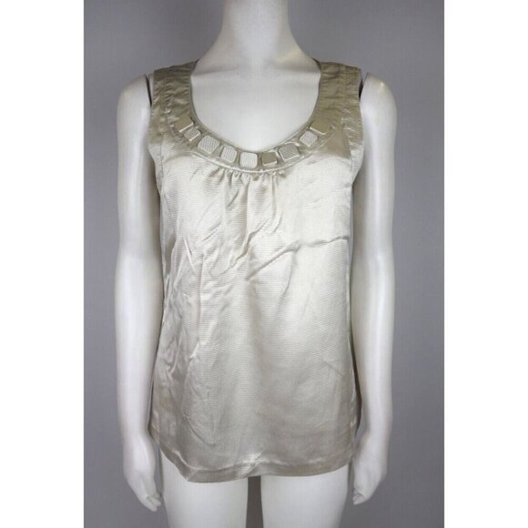 DANA BUCHMAN - WOMEN'S BEIGE SILKY TEXTURED TANK TOP BLOUSE - SIZE M - Picture 2 of 6